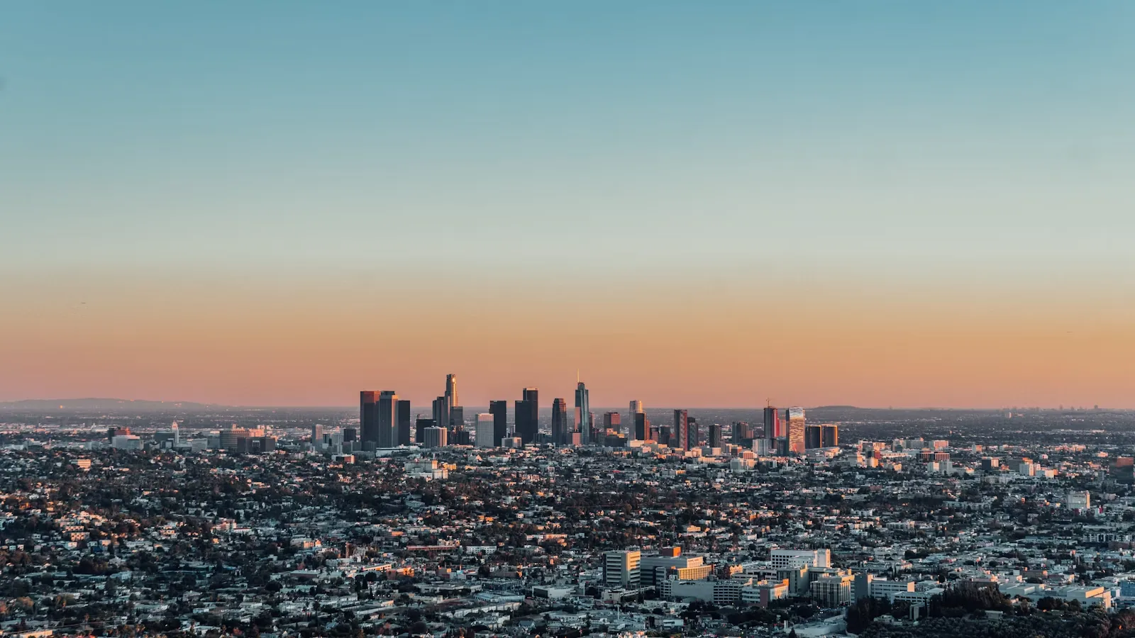 Aerial view of the Los Angeles basin and downtown towers